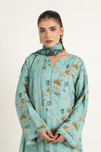 Printed Ice Blue Linen 3-Piece Unstitched Suit by The Fabric Store, photo 3