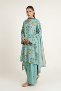 Printed Ice Blue Linen 3-Piece Unstitched Suit by The Fabric Store