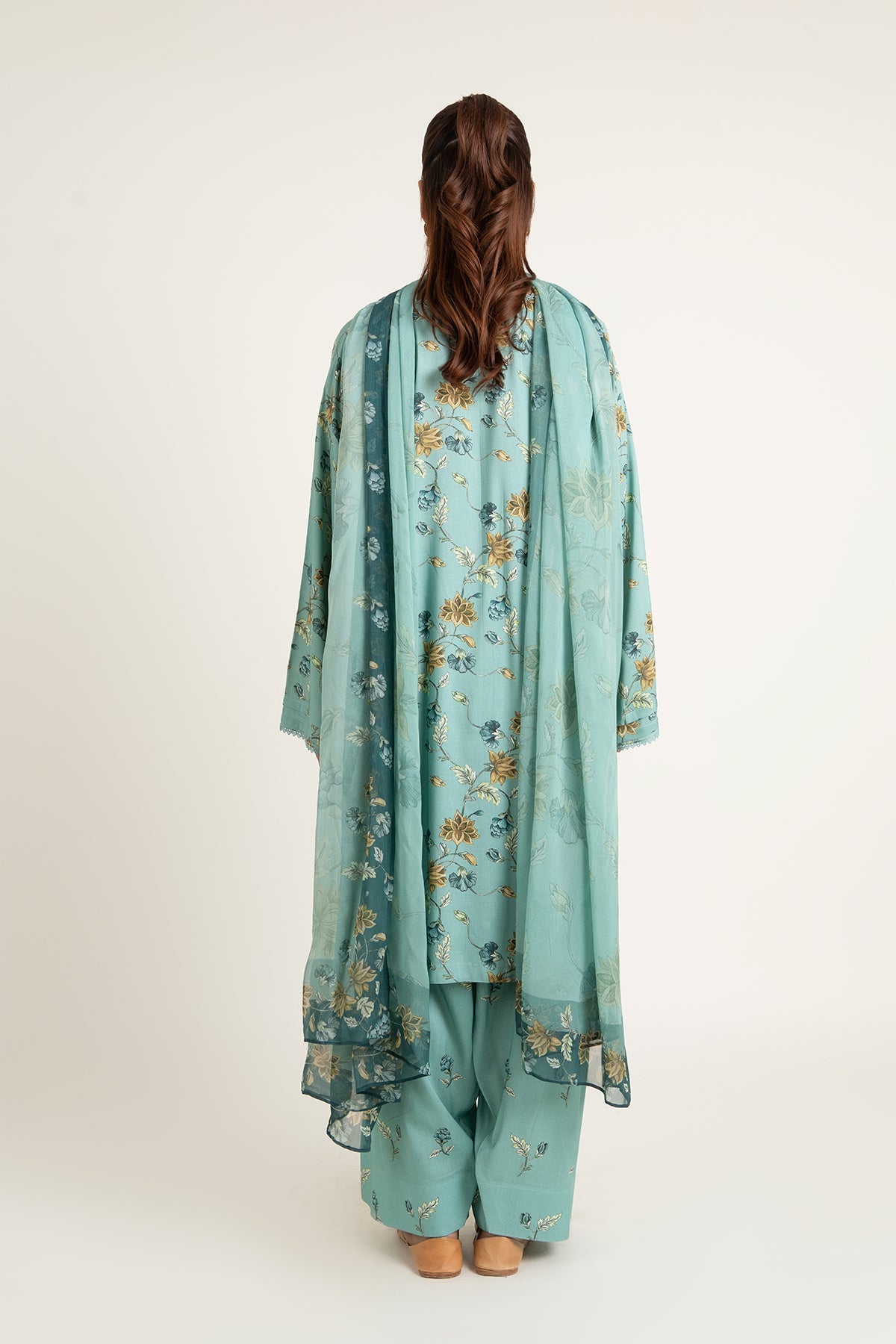 Printed Ice Blue Linen 3-Piece Unstitched Suit by The Fabric Store, photo 2