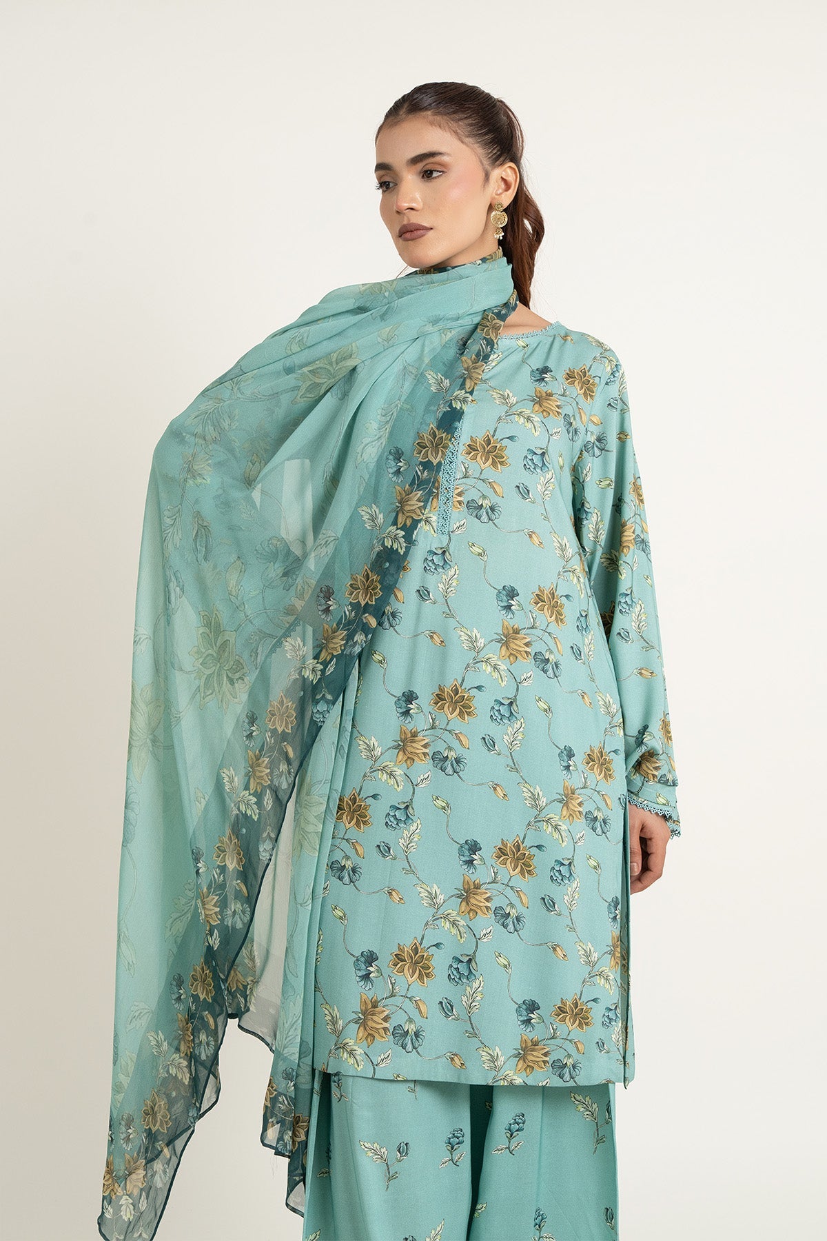 Printed Ice Blue Linen 3-Piece Unstitched Suit by The Fabric Store, photo 4