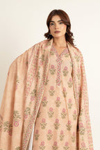 Printed Peach Slub Khaddar 3-Piece Unstitched Suit by The Fabric Store, photo 2