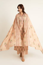 Printed Peach Slub Khaddar 3-Piece Unstitched Suit by The Fabric Store, photo 3
