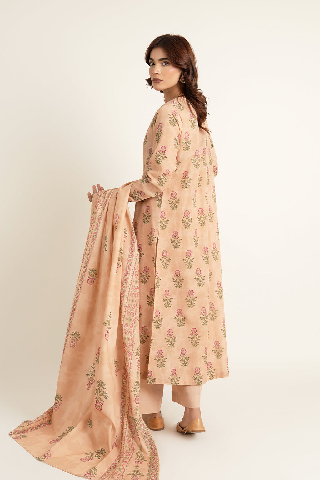 Printed Peach Slub Khaddar 3-Piece Unstitched Suit by The Fabric Store, photo 4
