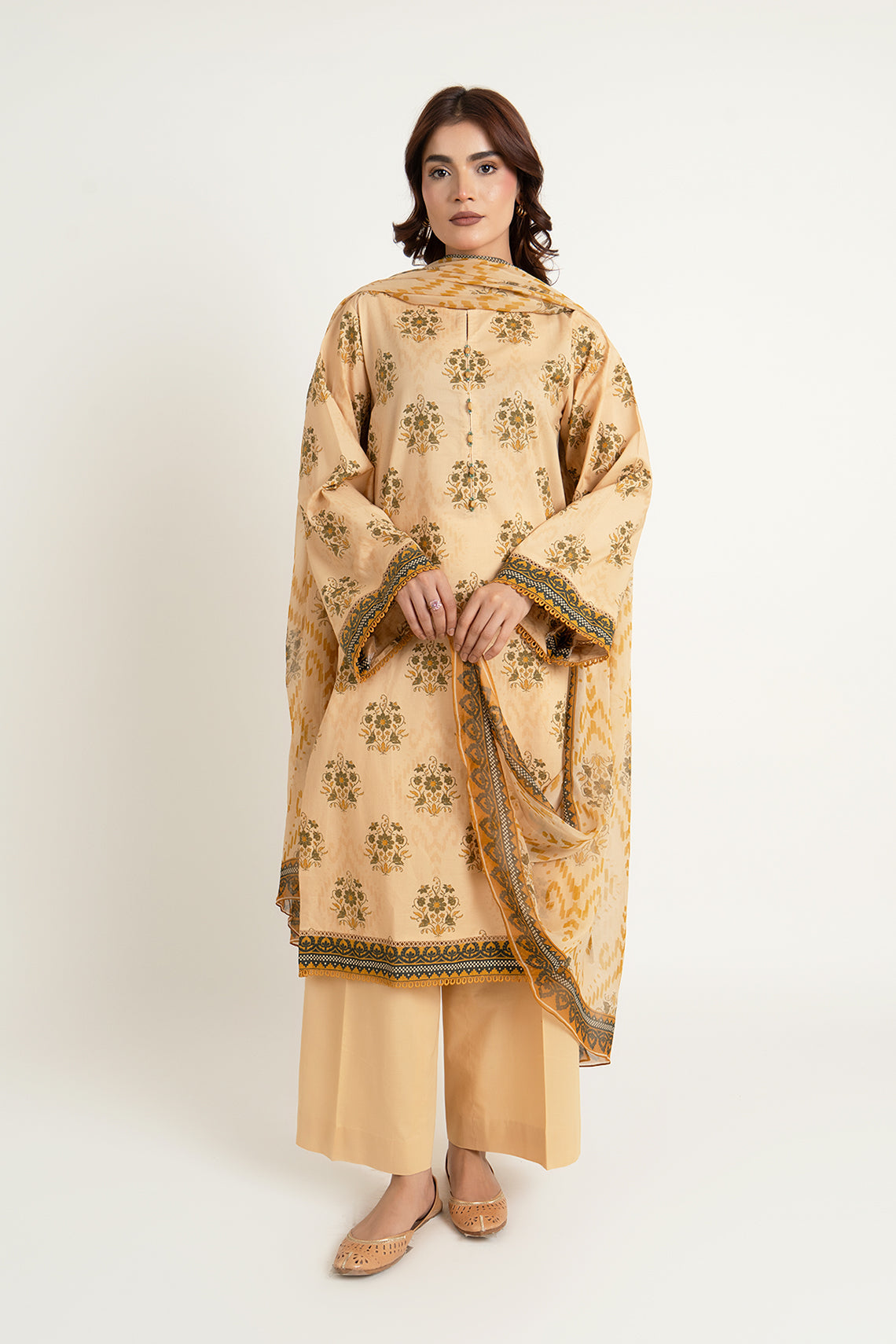 Printed Beige Cambric 3-Piece Unstitched Suit by The Fabric Store