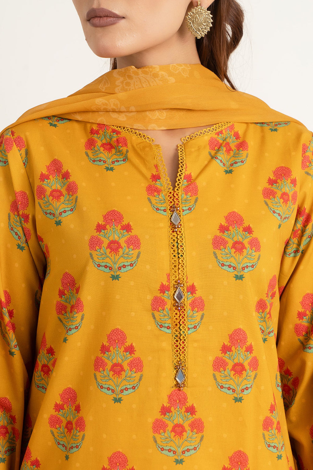 Printed Mustard Cambric 3-Piece Unstitched Suit by The Fabric Store, photo 3
