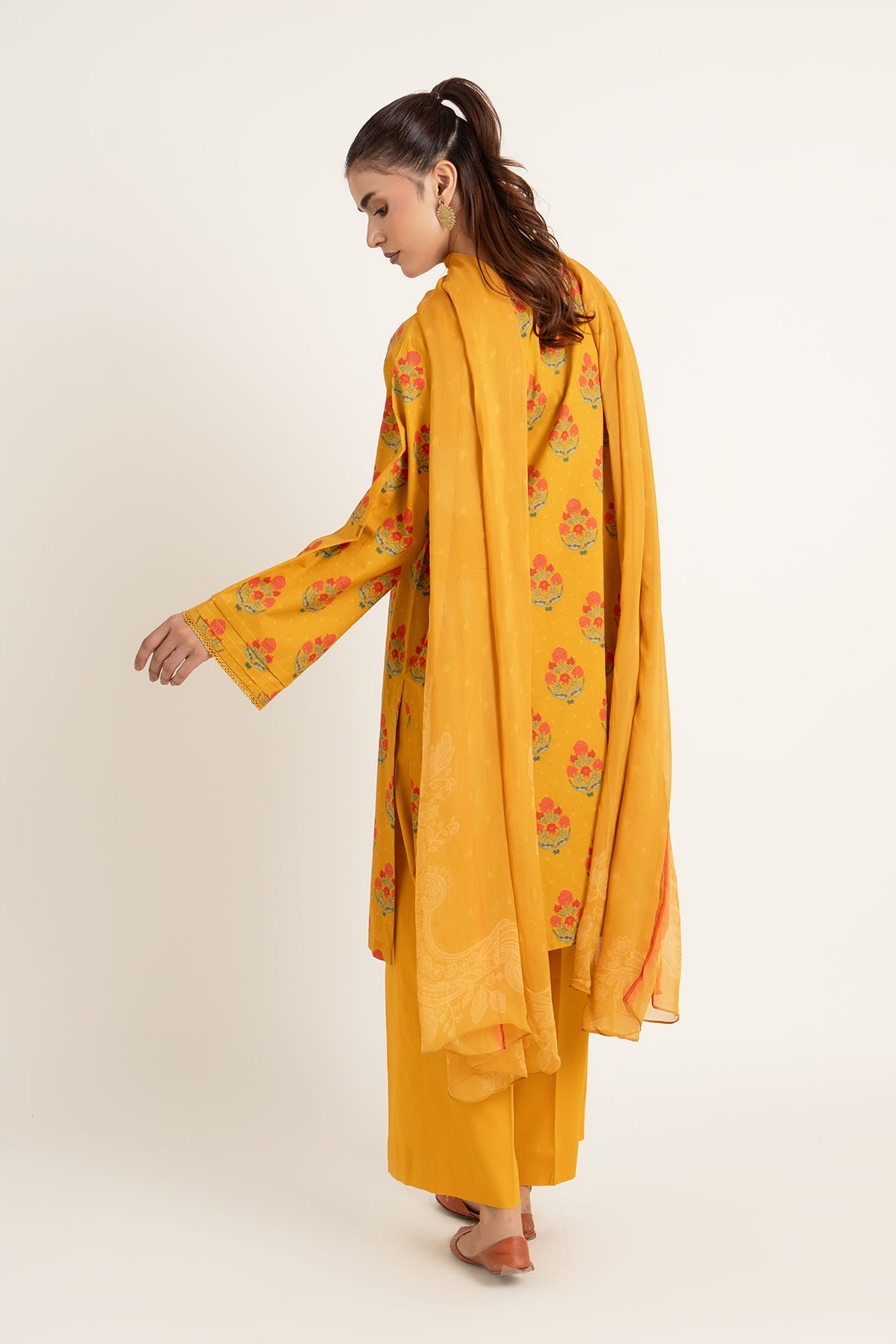 Printed Mustard Cambric 3-Piece Unstitched Suit by The Fabric Store, photo 2