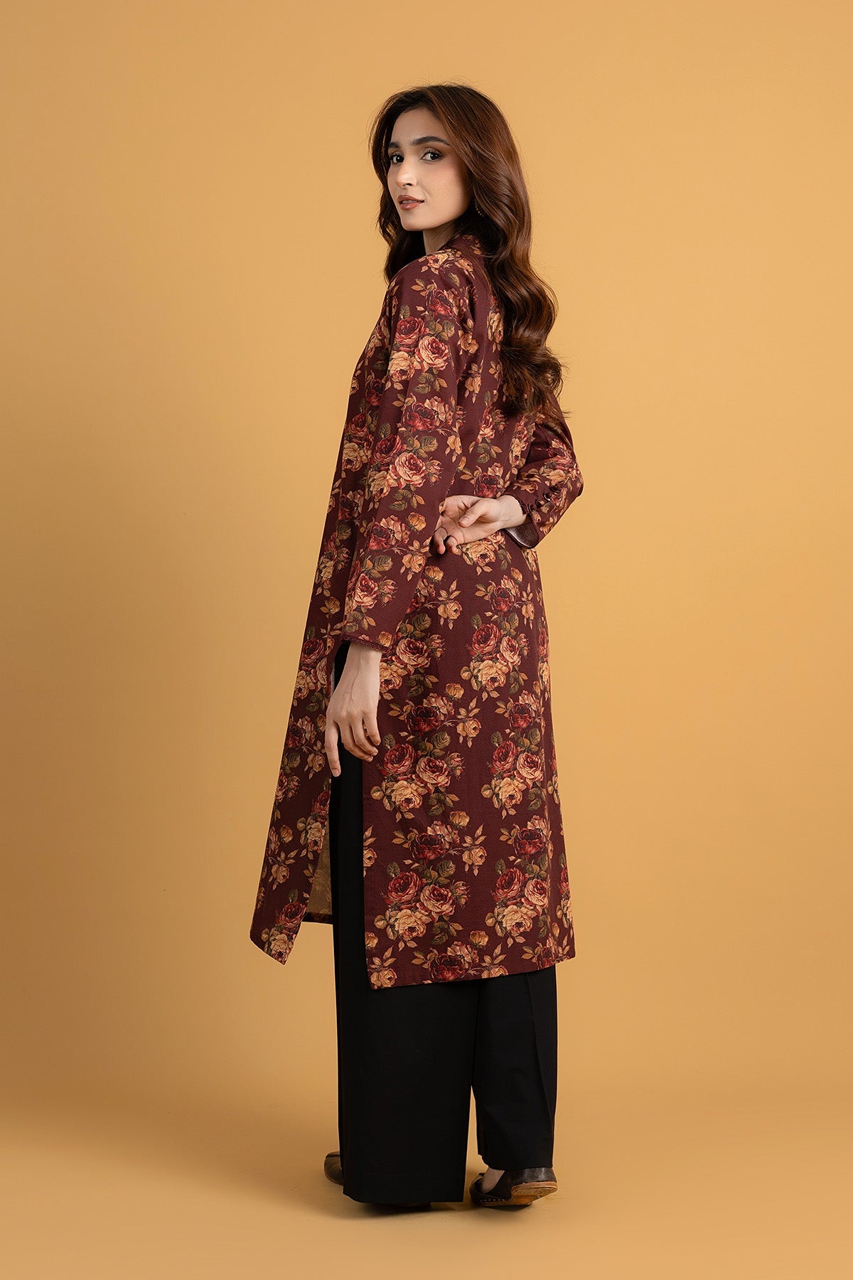 Printed D.Brown Slub Khaddar Pret Shirt by The Fabric Store, photo 2