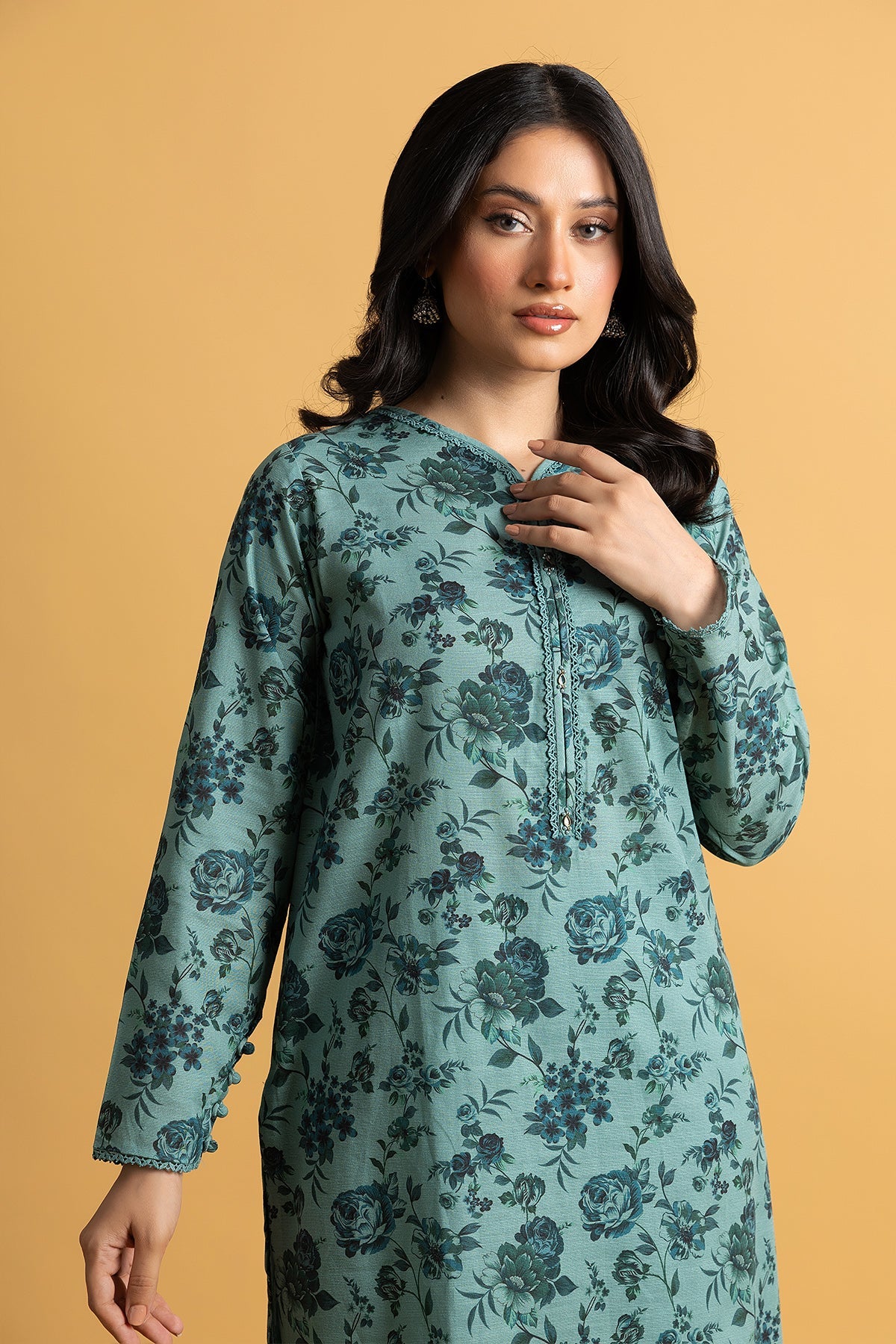 Printed D Blue Slub Khaddar 2-Piece Pret Suit by The Fabric Store, photo 3
