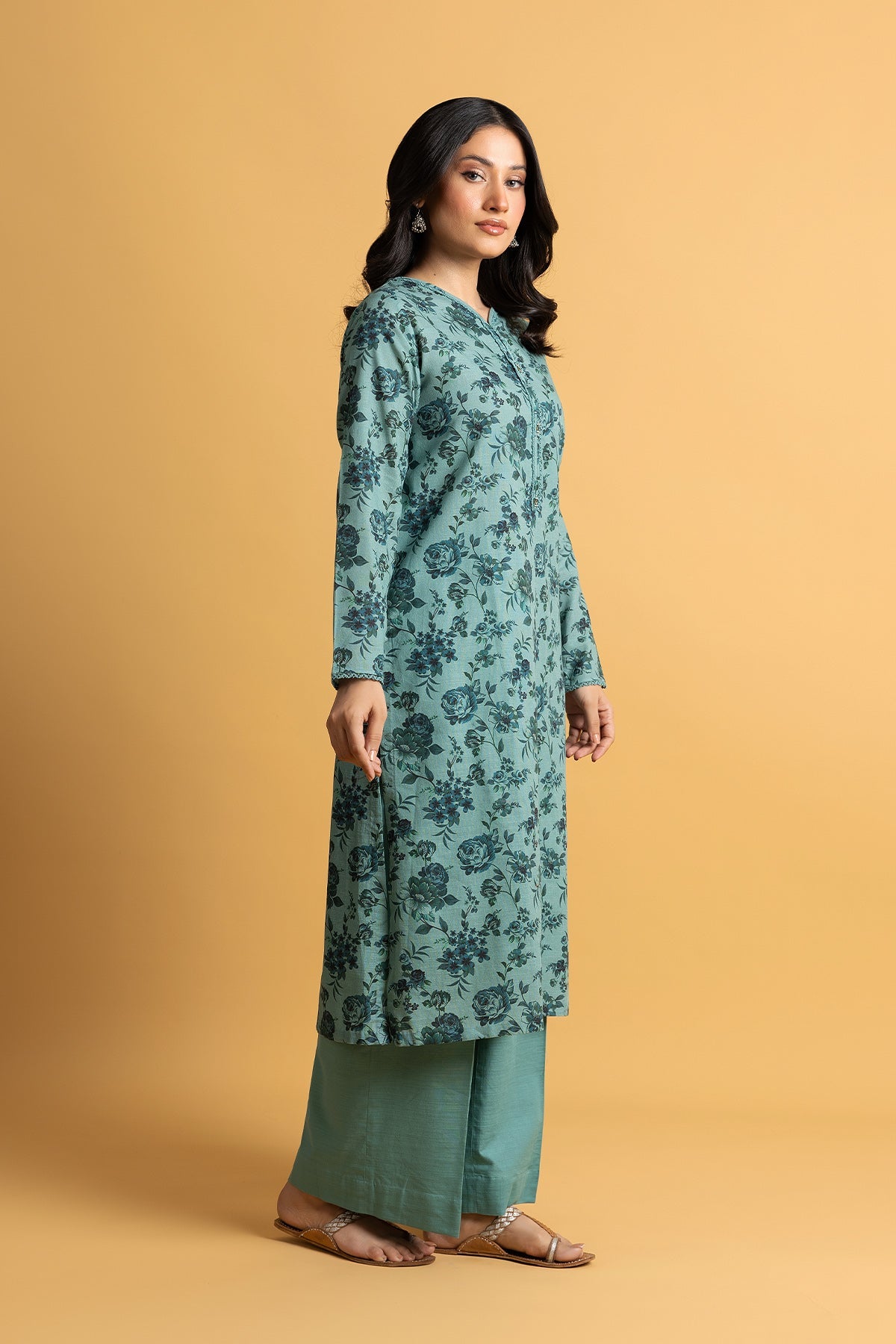 Printed D Blue Slub Khaddar 2-Piece Pret Suit by The Fabric Store, photo 4