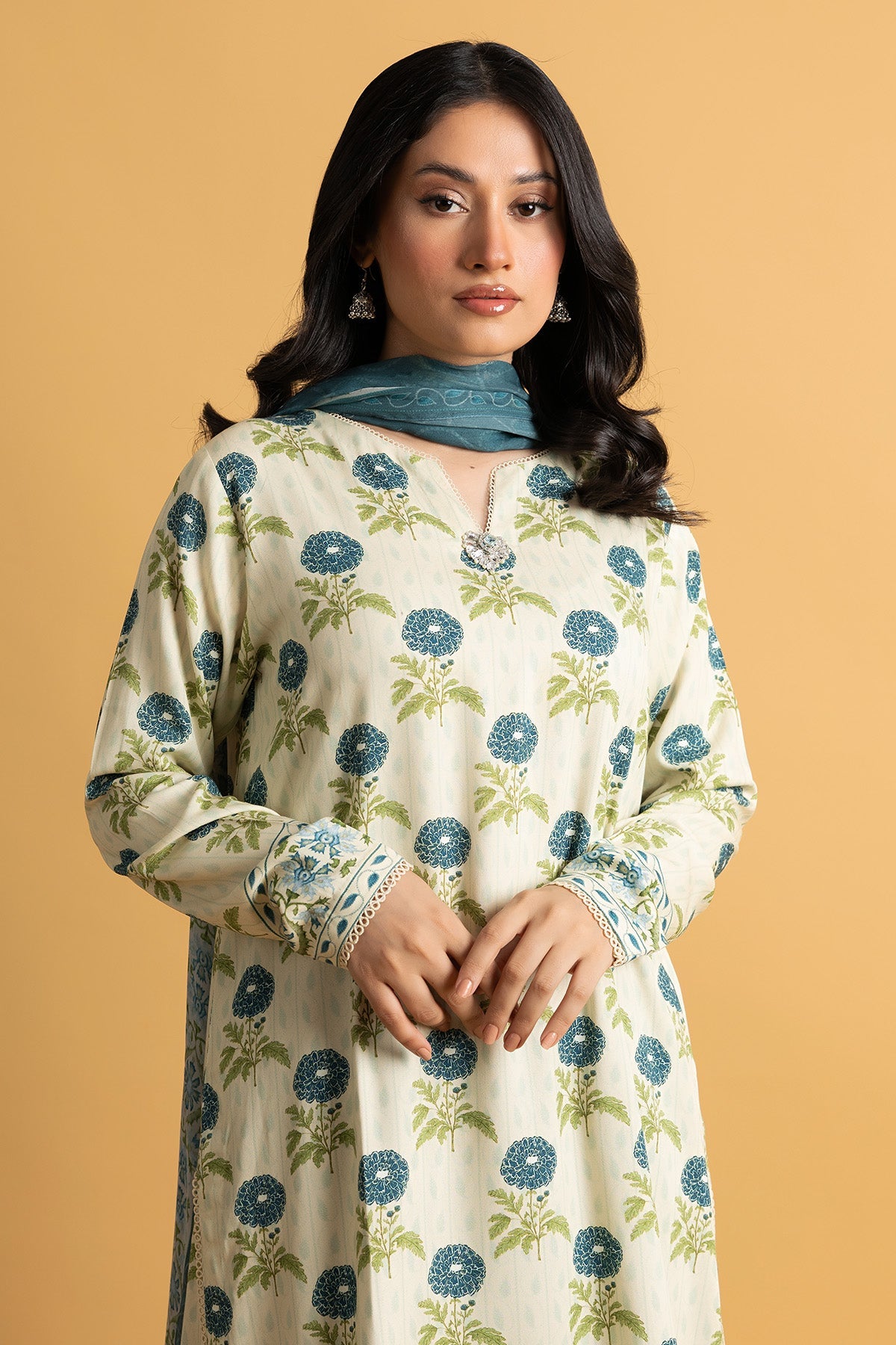 Printed O White Marina 3-Piece Unstitched Suit by The Fabric Store, photo 3
