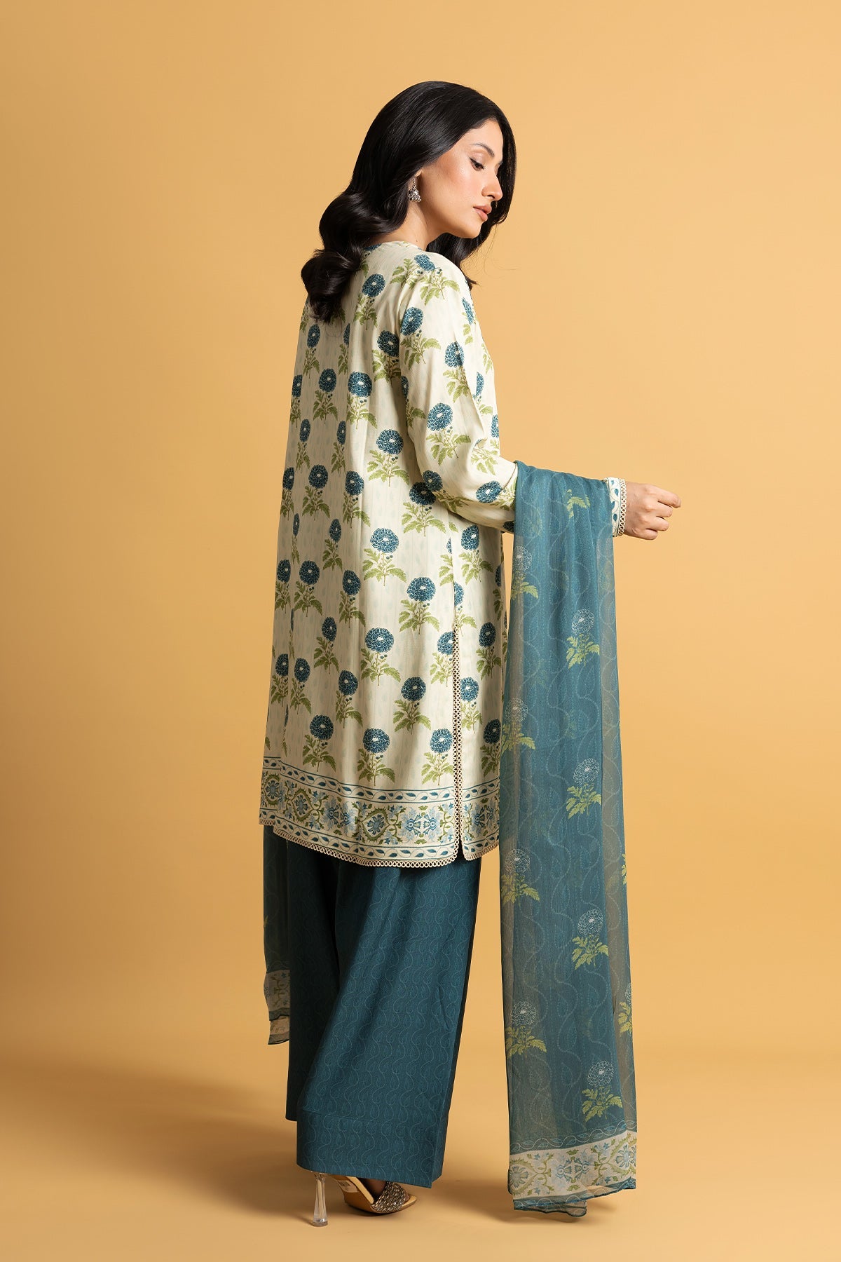 Printed O White Marina 3-Piece Unstitched Suit by The Fabric Store, photo 2
