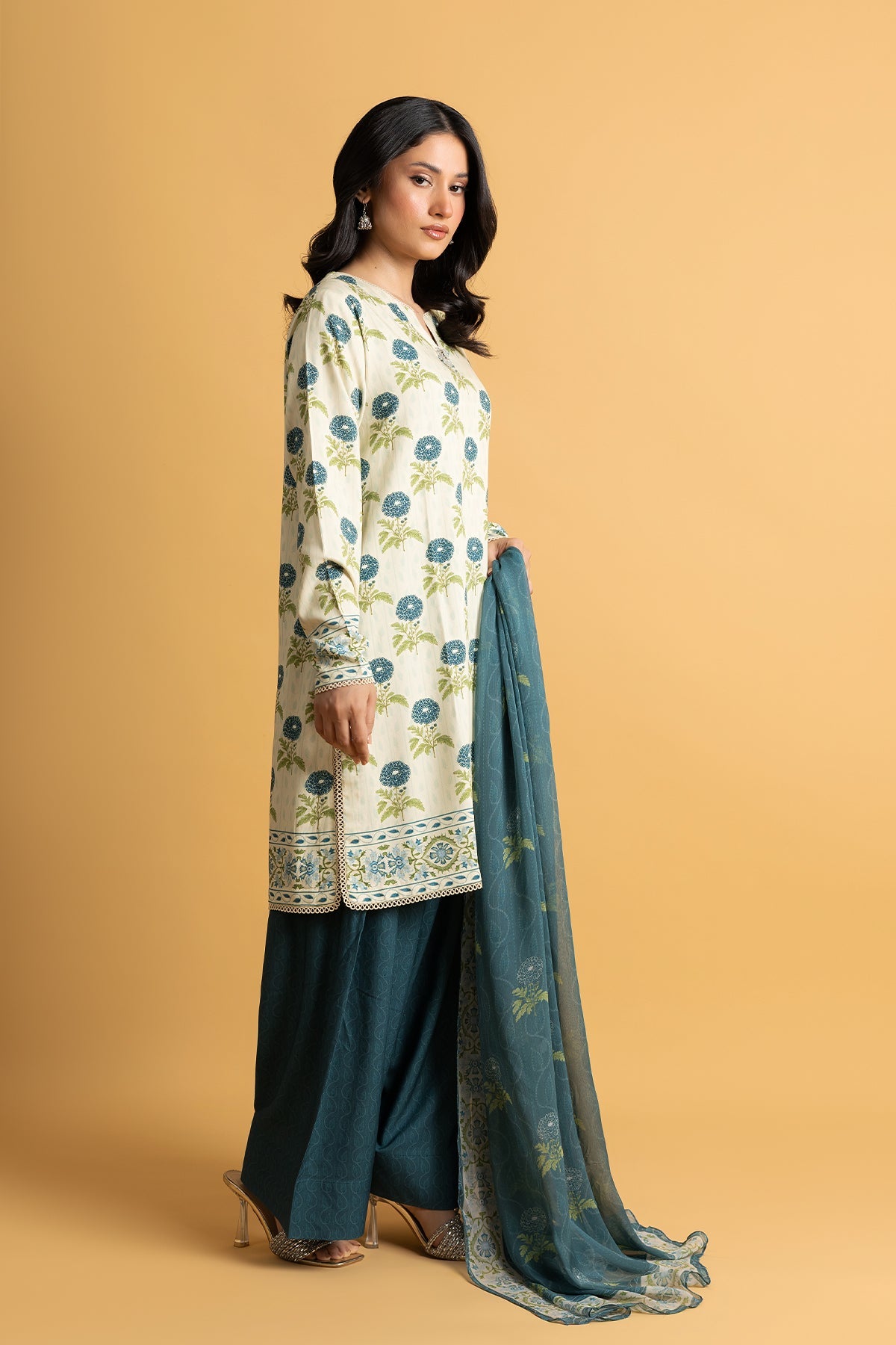 Printed O White Marina 3-Piece Unstitched Suit by The Fabric Store, photo 4
