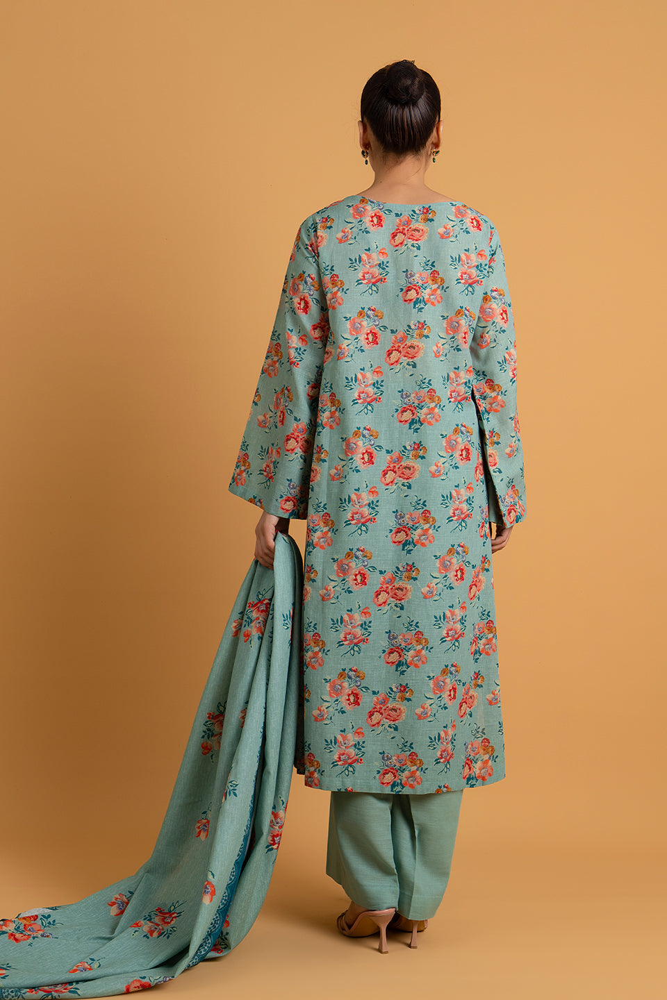 Printed Blue Slub Khaddar 3-Piece Unstitched Suit by The Fabric Store, photo 2