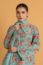 Printed Blue Slub Khaddar 3-Piece Unstitched Suit by The Fabric Store, photo 3