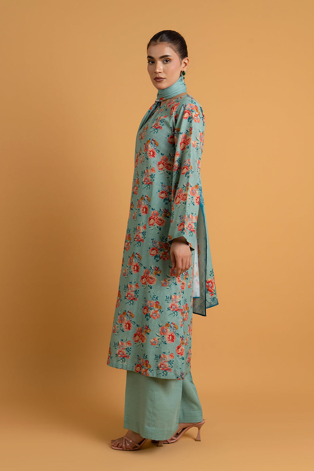 Printed Blue Slub Khaddar 3-Piece Unstitched Suit by The Fabric Store, photo 4
