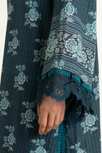 Printed D.Blue Slub Khaddar 3-Piece Unstitched Suit by The Fabric Store, photo 3
