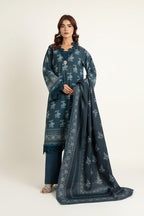 Printed D.Blue Slub Khaddar 3-Piece Unstitched Suit by The Fabric Store