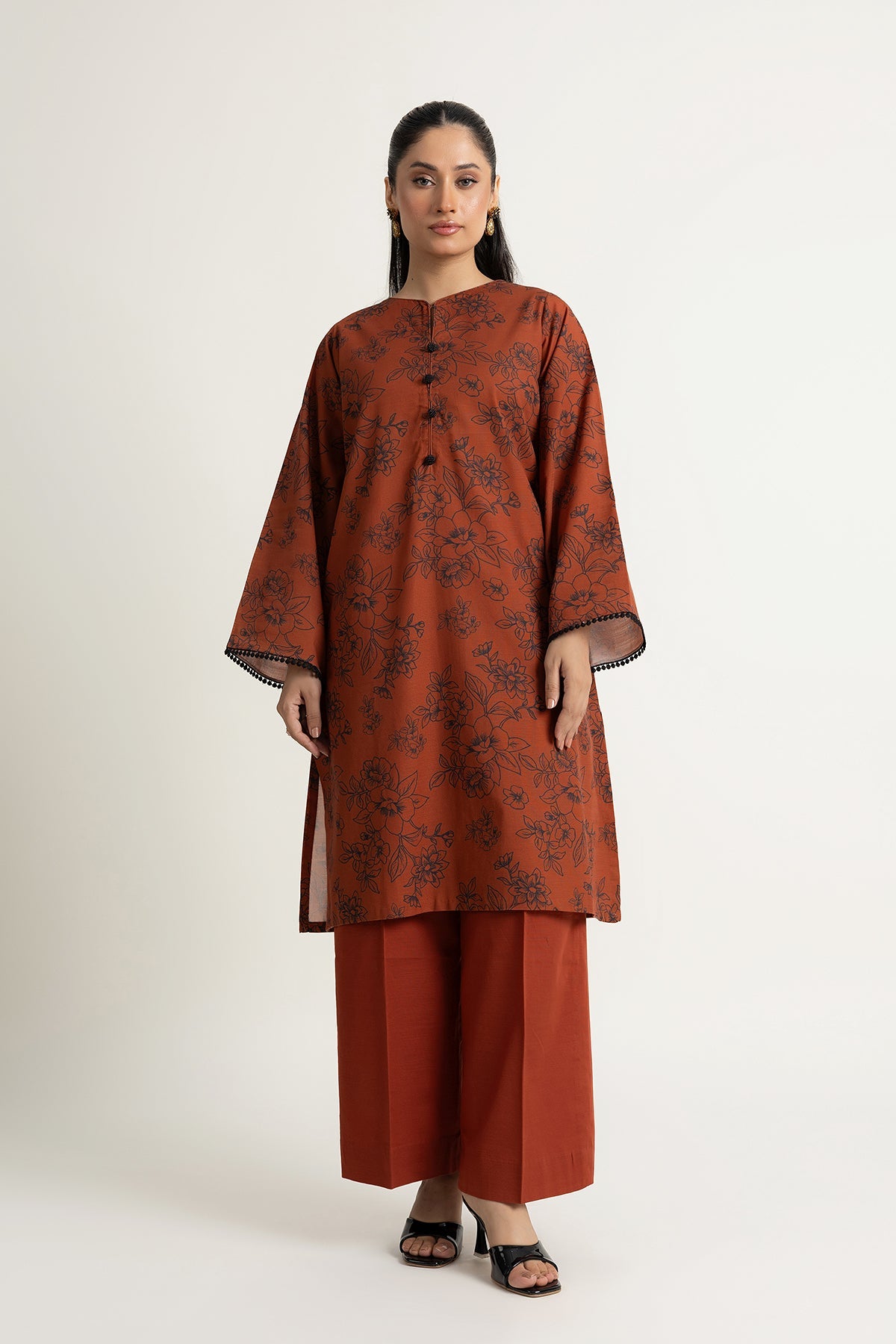 Printed Rust Slub Khaddar 2-Piece Pret Suit by The Fabric Store
