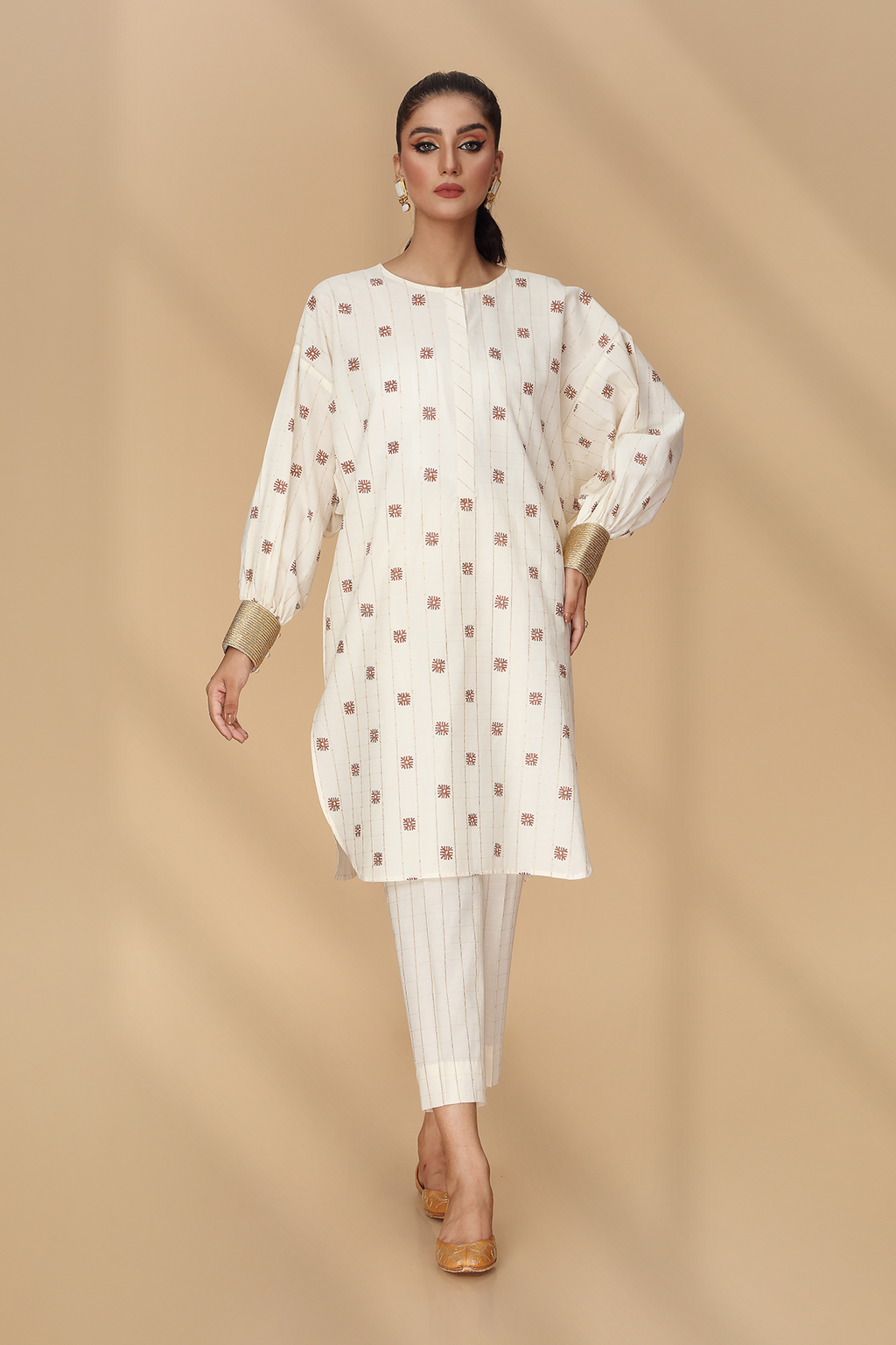 Printed O White Cotton Jacquard Pret Shirt by The Fabric Store