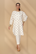 Printed O White Cotton Jacquard Pret Shirt by The Fabric Store