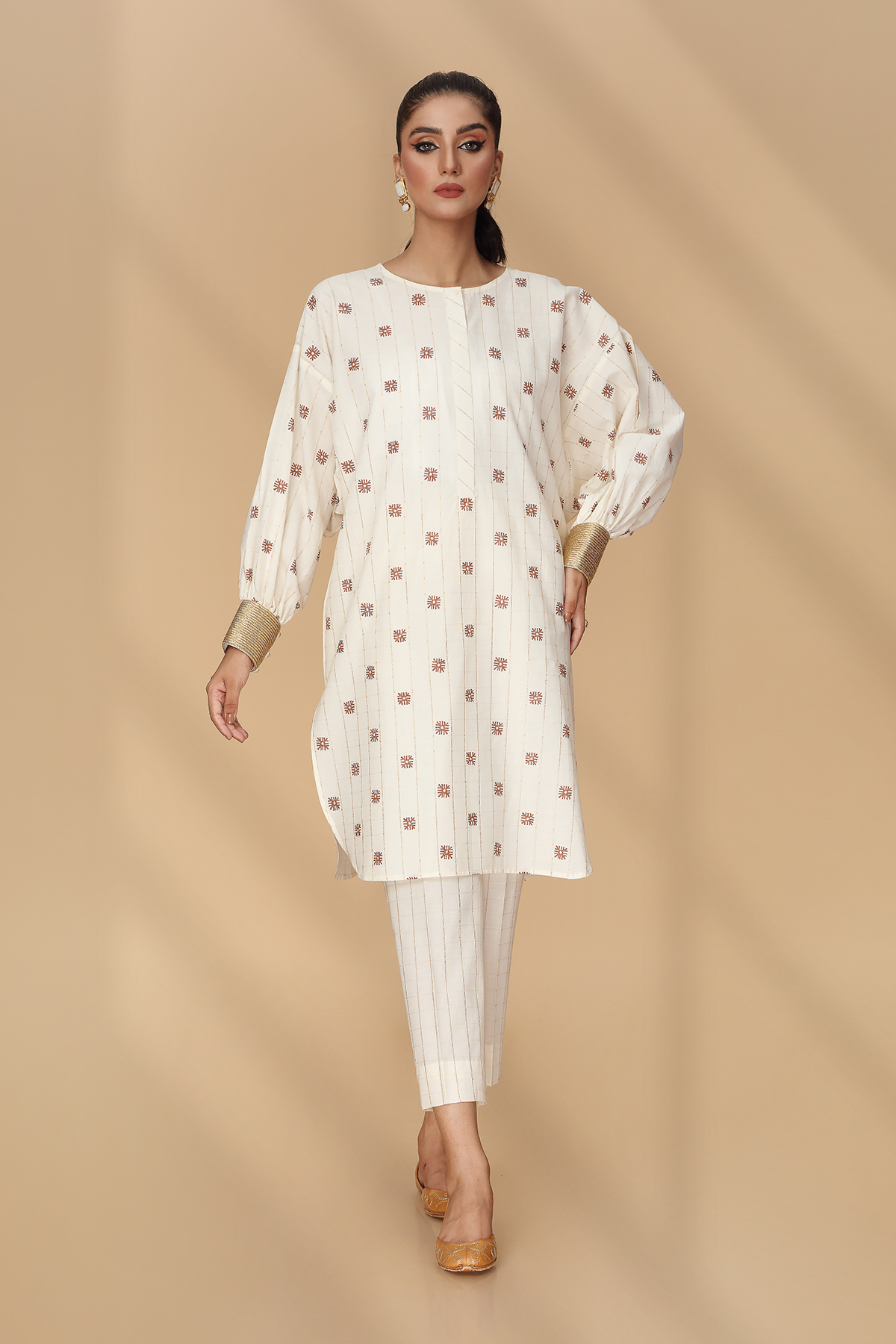 Printed O White Cotton Jacquard Pret Shirt by The Fabric Store