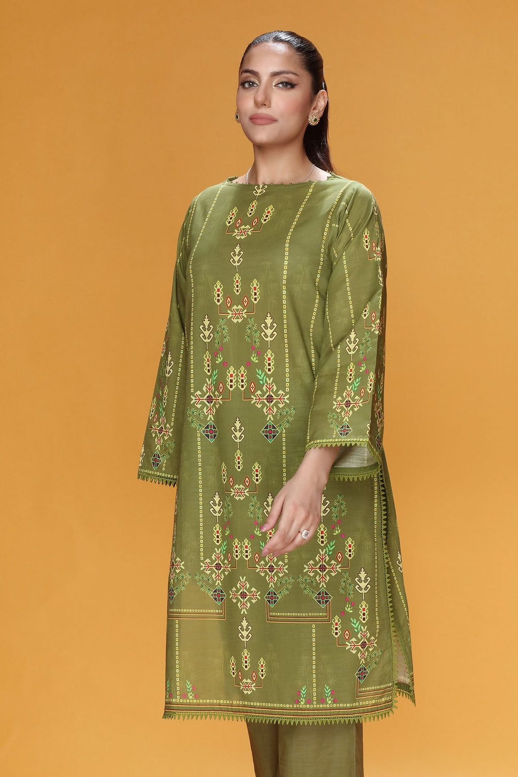 Printed Green Khaddar Pret Shirt by The Fabric Store, photo 5