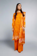 Printed & Embroidered Orange Lawn 3-Piece Unstitched Suit by The Fabric Store