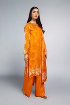 Printed & Embroidered Orange Lawn 3-Piece Unstitched Suit by The Fabric Store, photo 4