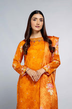 Printed & Embroidered Orange Lawn 3-Piece Unstitched Suit by The Fabric Store, photo 3