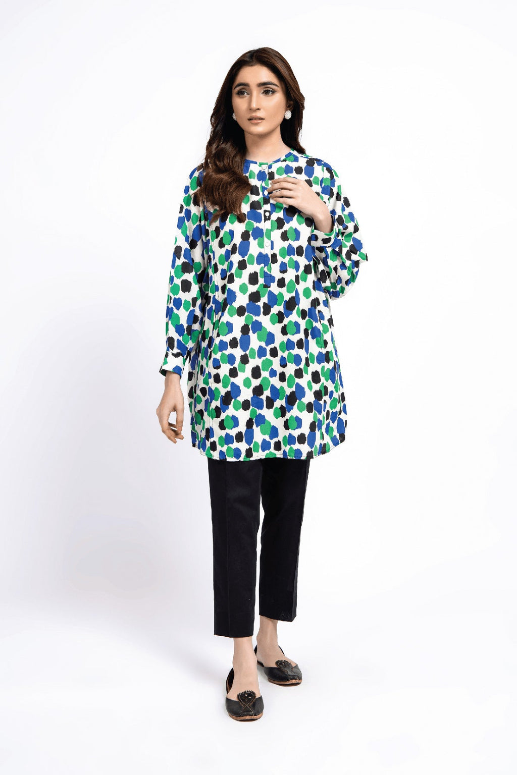 Printed Blue Lawn Pret Shirt by The Fabric Store