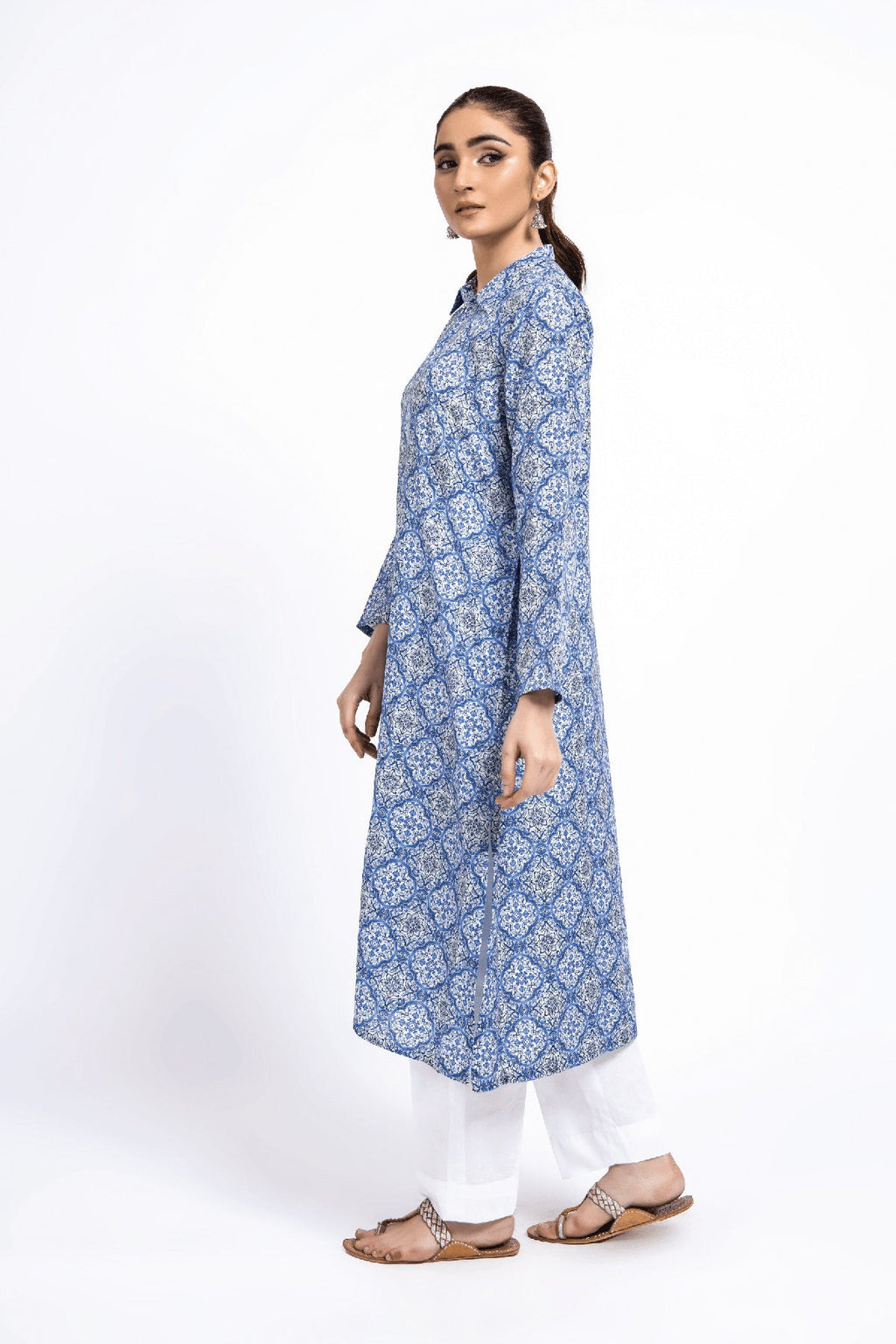 Printed Blue Lawn Pret Shirt by The Fabric Store, photo 3