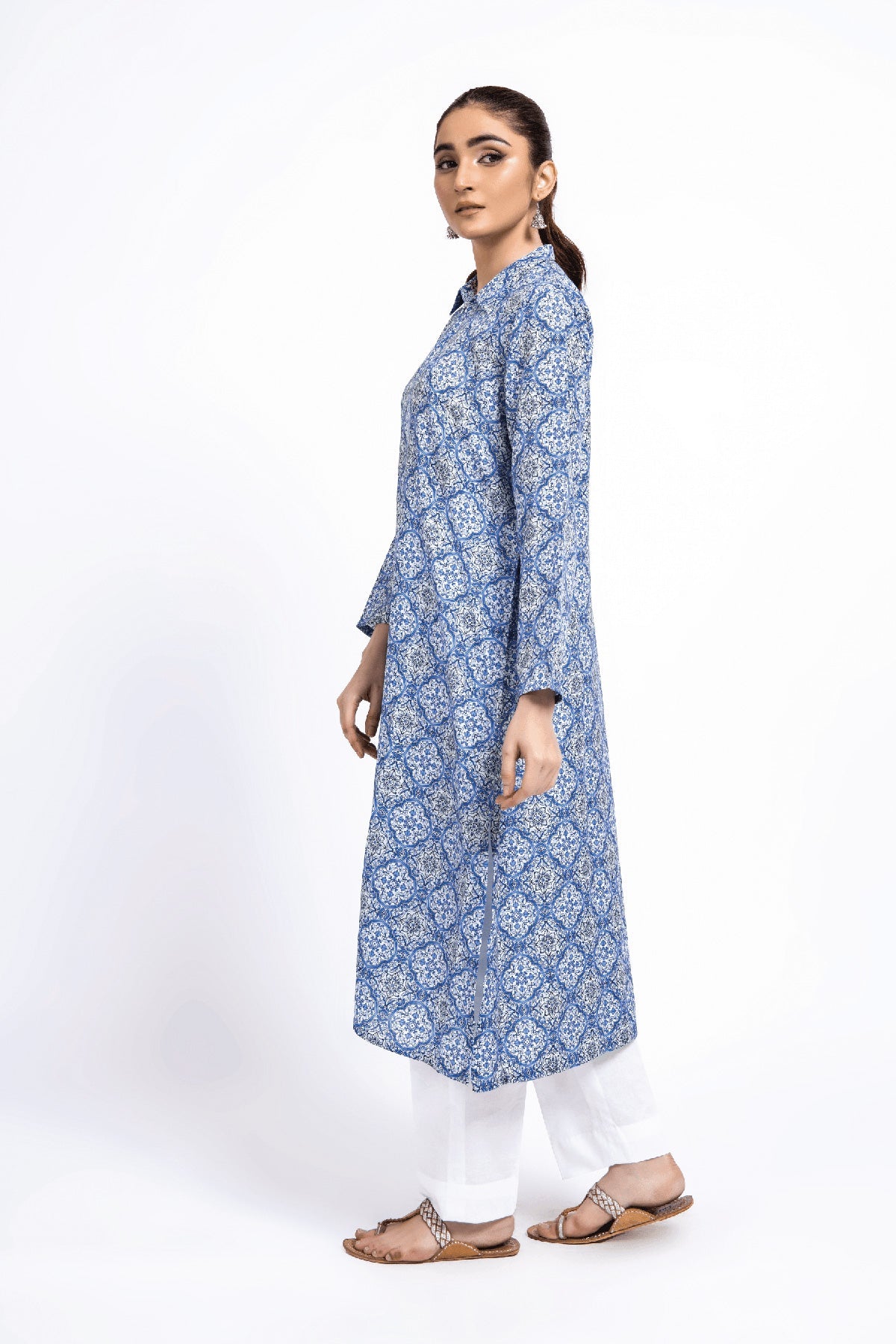 Printed Blue Lawn Pret Shirt by The Fabric Store, photo 3