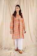Printed Orange Lawn Pret Shirt by The Fabric Store