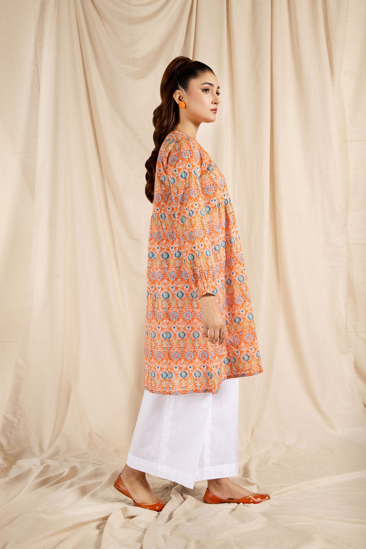 Printed Orange Lawn Pret Shirt by The Fabric Store, photo 3