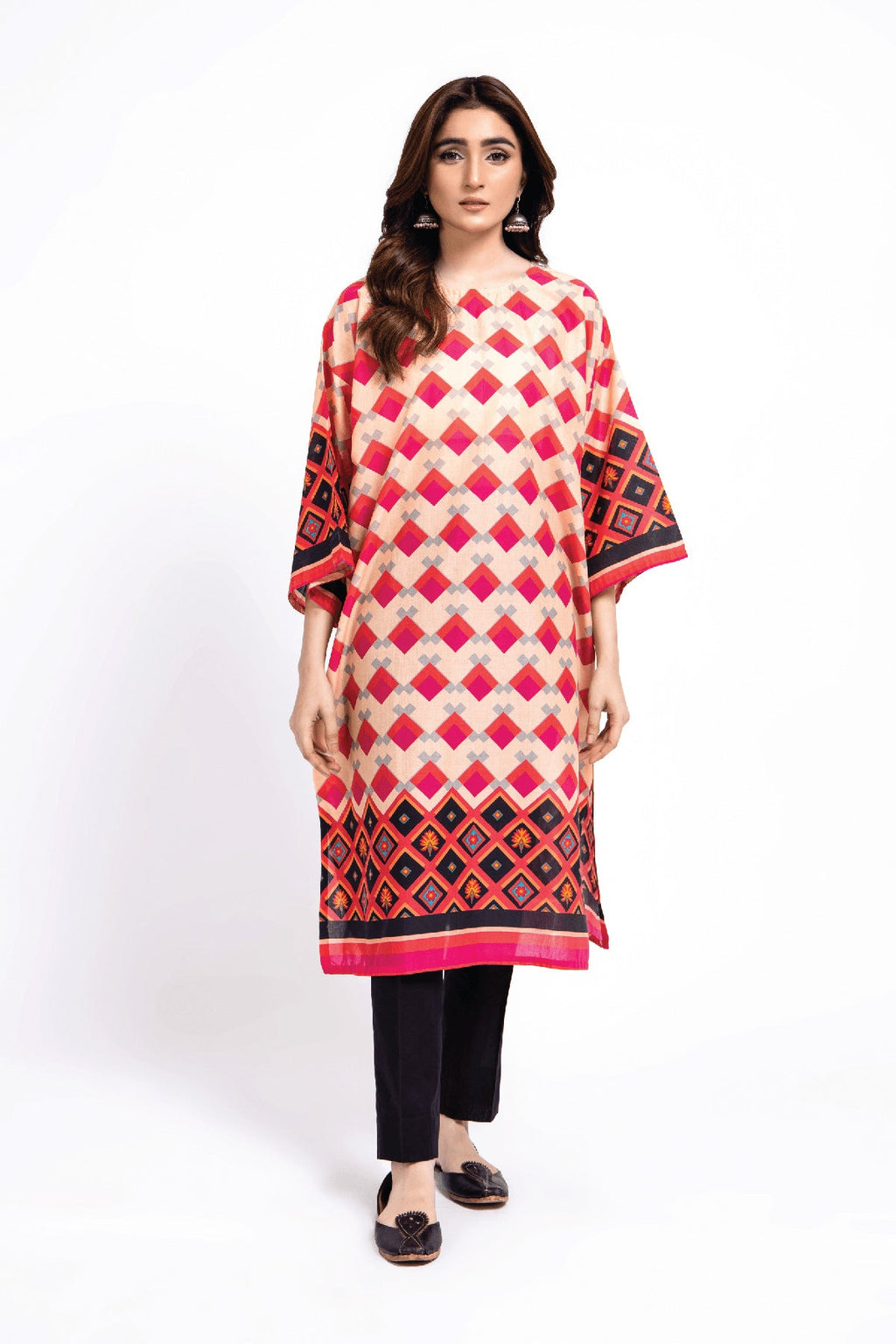 Printed Peach Lawn Pret Shirt by The Fabric Store