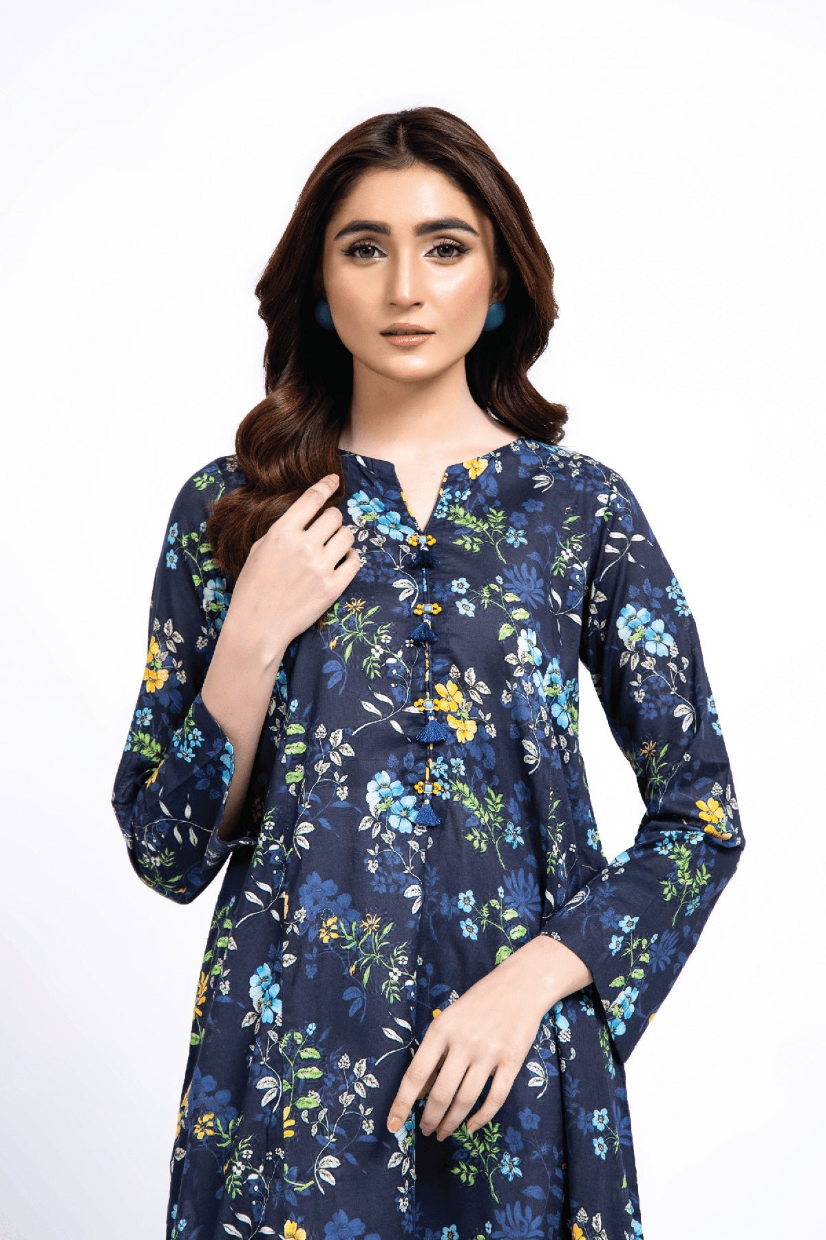 Printed Blue Lawn Pret Shirt by The Fabric Store, photo 4