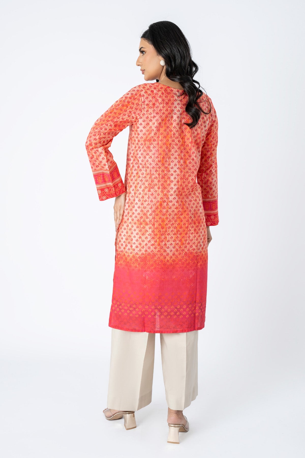 Printed Orange Lawn Pret Shirt by The Fabric Store, photo 2