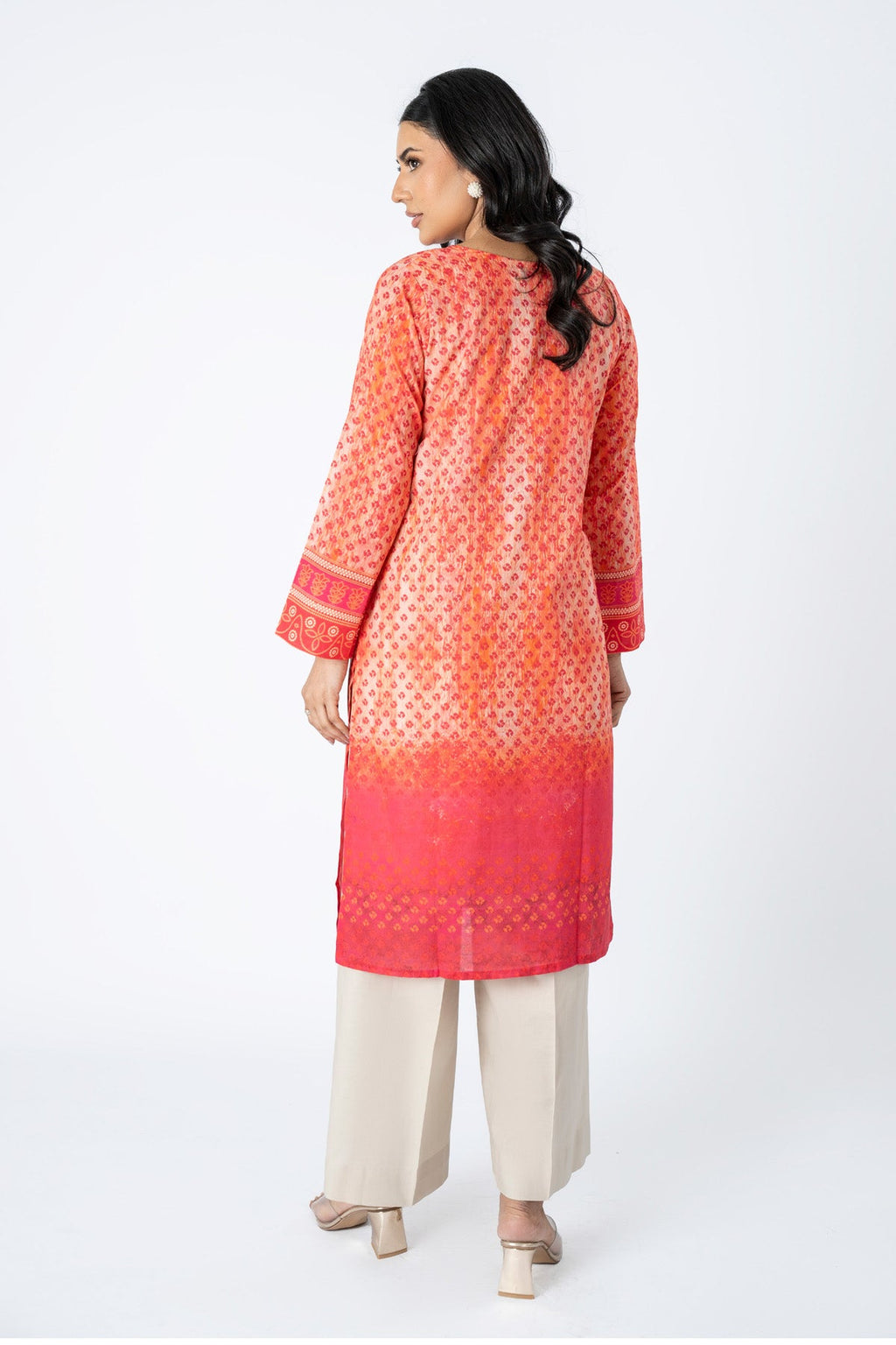 Printed Orange Lawn Pret Shirt by The Fabric Store, photo 4
