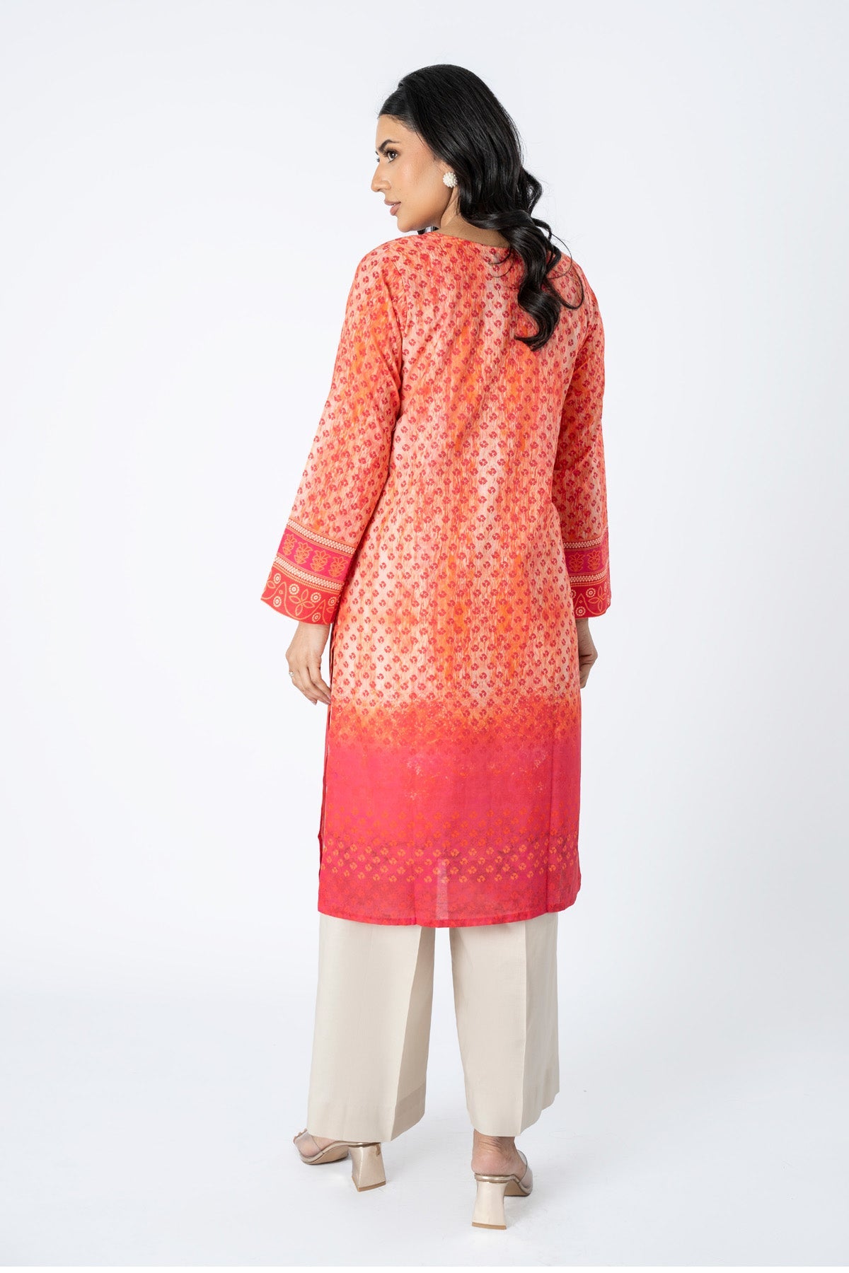 Printed Orange Lawn Pret Shirt by The Fabric Store, photo 4