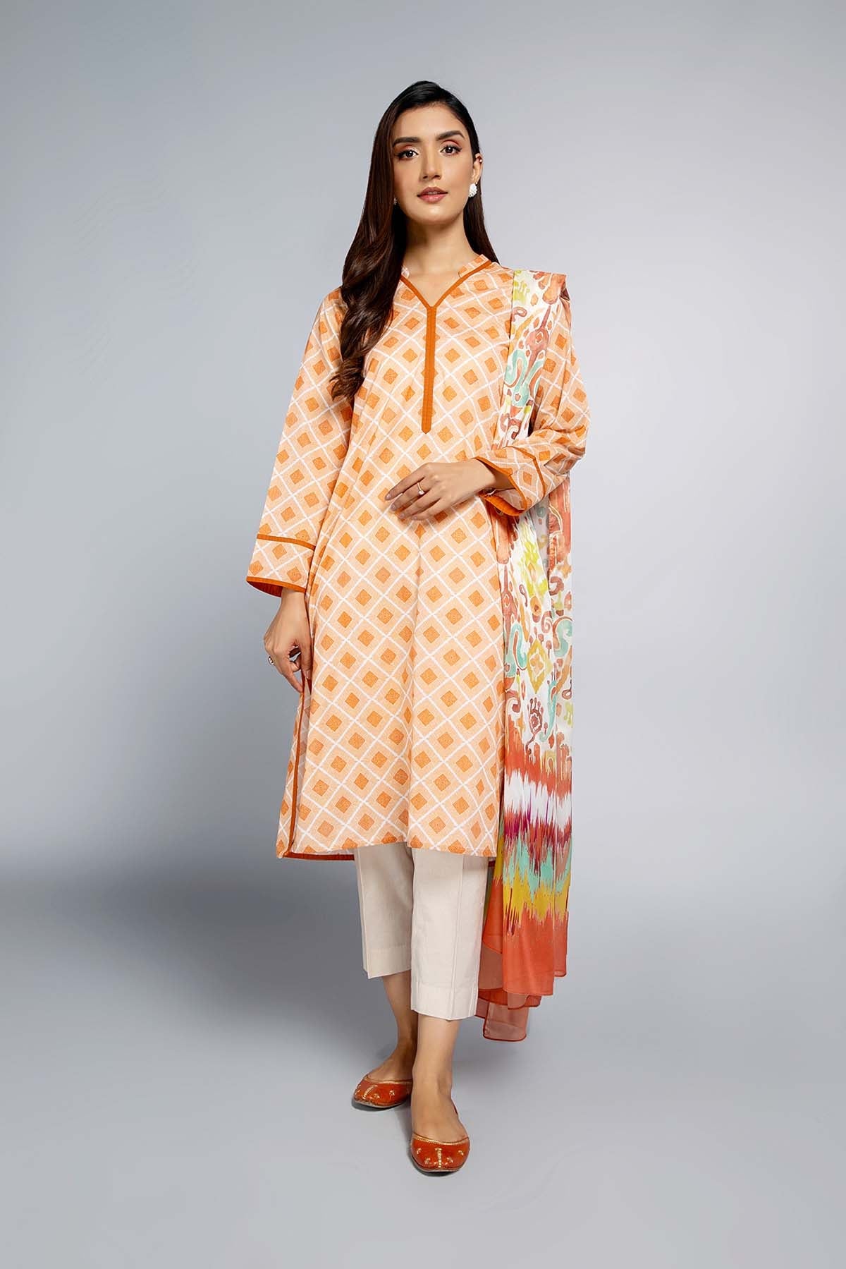 Printed Peach Lawn 2-Piece Pret Suit by The Fabric Store