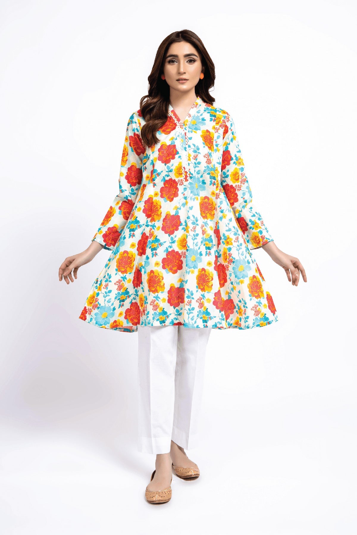 Printed Beige Lawn Pret Shirt by The Fabric Store