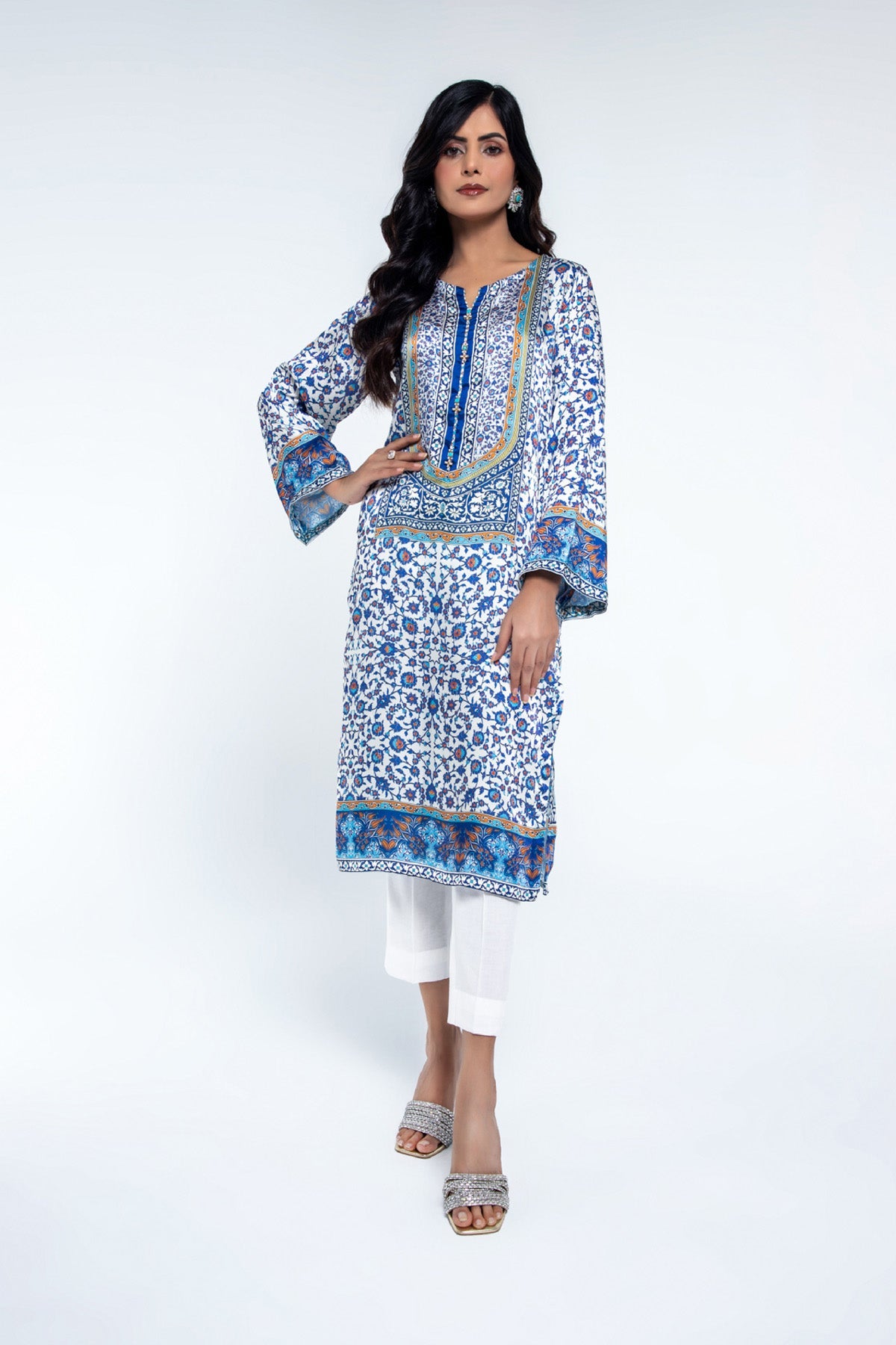 Printed Blue Shamoz Silk Pret Shirt by The Fabric Store
