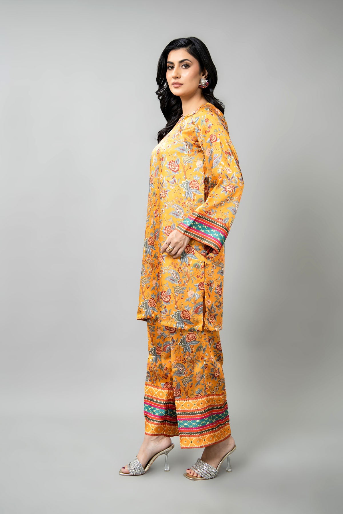 Printed Mustard Shamoz Silk 2-Piece Pret Suit by The Fabric Store, photo 3