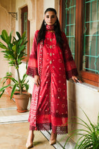 Printed Red Slub Khaddar 3-Piece Unstitched Suit by The Fabric Store