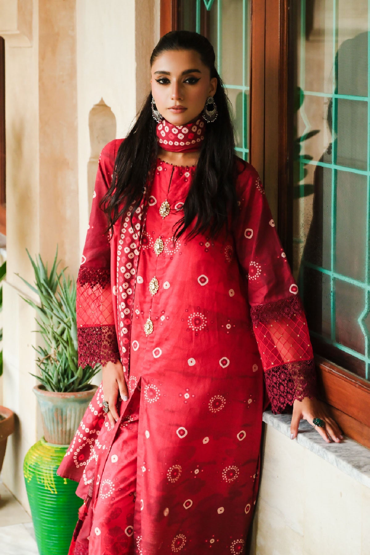 Printed Red Slub Khaddar 3-Piece Unstitched Suit by The Fabric Store, photo 2