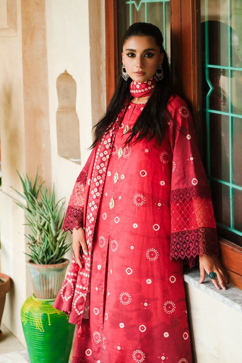 Printed Red Slub Khaddar 3-Piece Unstitched Suit by The Fabric Store, photo 4