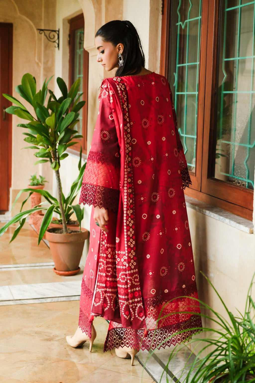 Printed Red Slub Khaddar 3-Piece Unstitched Suit by The Fabric Store, photo 3
