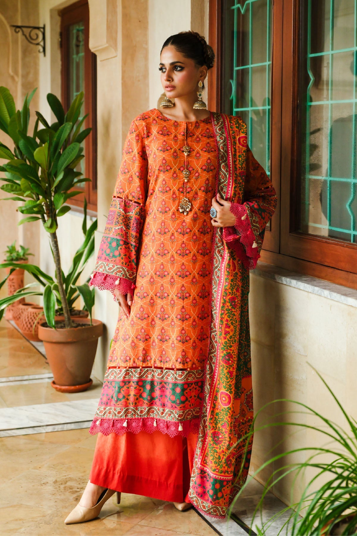 Printed Yellow Slub Khaddar 3-Piece Unstitched Suit by The Fabric Store