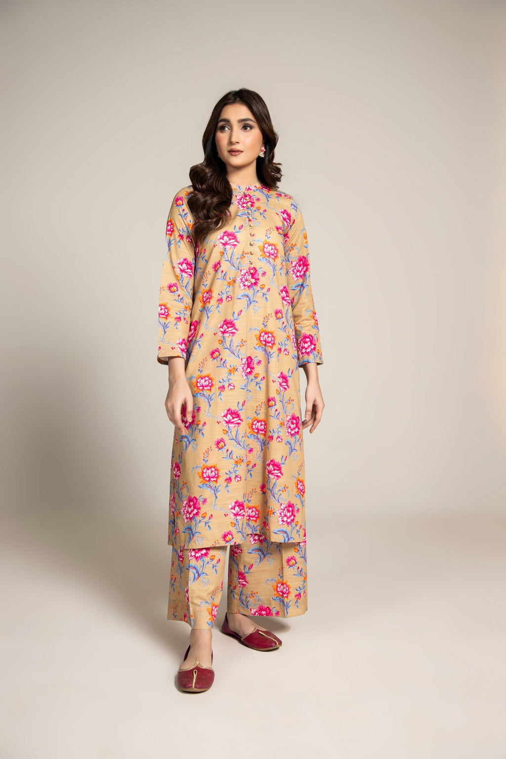 Printed Beige Slub Khaddar 2-Piece Pret Suit by The Fabric Store