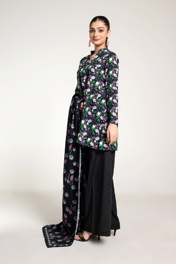 Printed Black Slub Khaddar 3-Piece Pret Suit by The Fabric Store, photo 2
